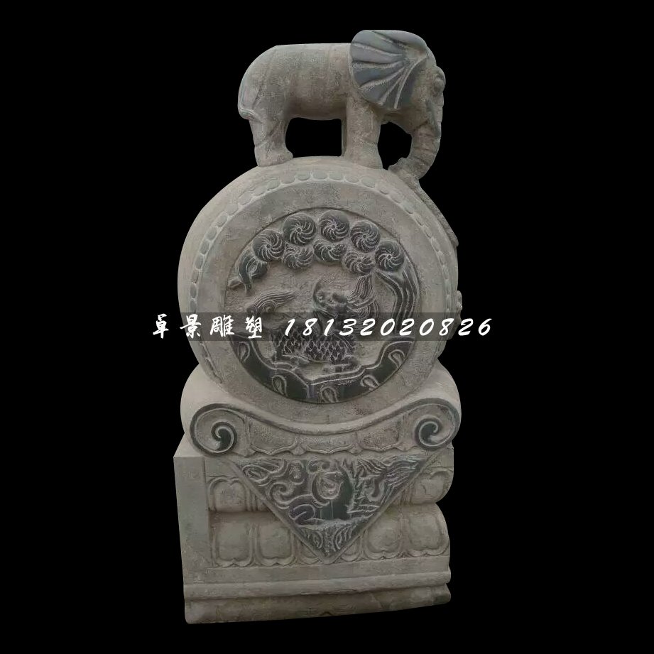 大象門墩石雕，仿古石抱鼓雕塑