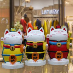 玻璃鋼招財(cái)貓雕塑，卡通擺件雕塑