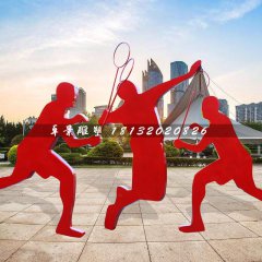 打羽毛球雕塑，玻璃鋼抽象人物運(yùn)動(dòng)雕塑