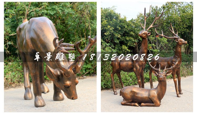 仿銅小鹿雕塑，玻璃鋼動物