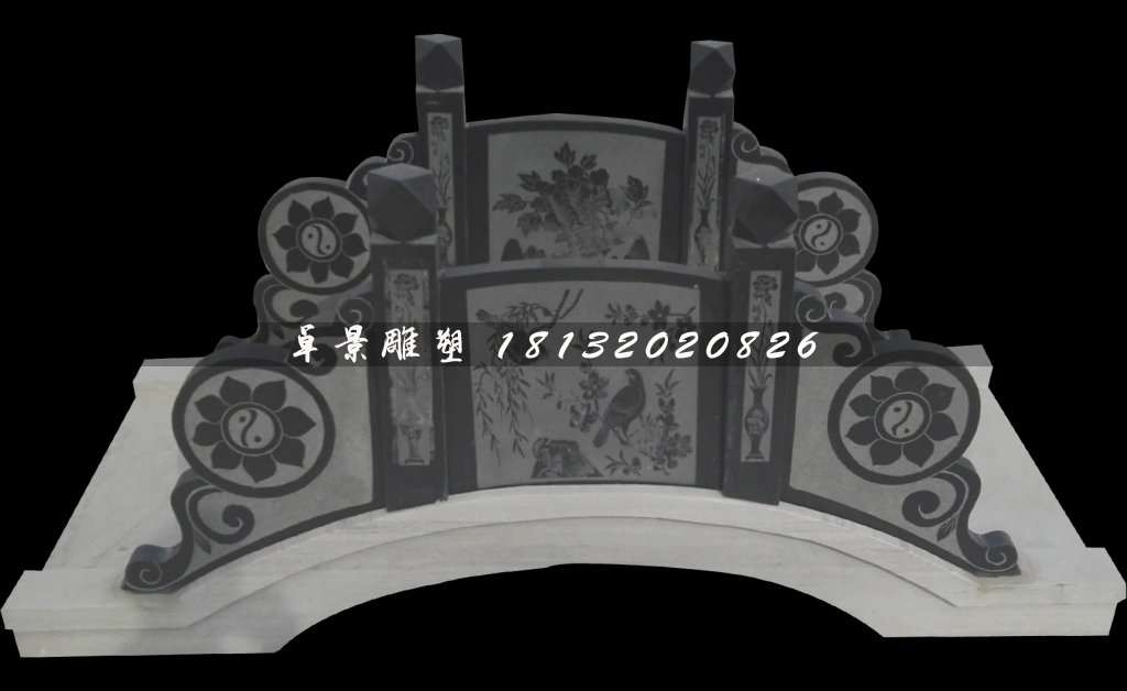 喜鵲登梅石浮雕橋，青石拱橋雕塑 (2)