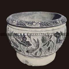 青石荷花魚水缸，仿古石魚缸