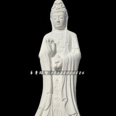 漢白玉觀世音雕塑，立式觀音雕像