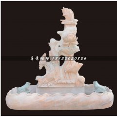 石雕噴泉，連年有魚石雕噴泉