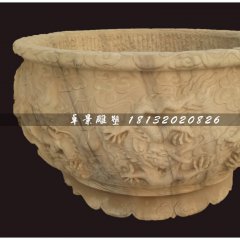 大理石水缸雕塑，仿古水盆雕塑