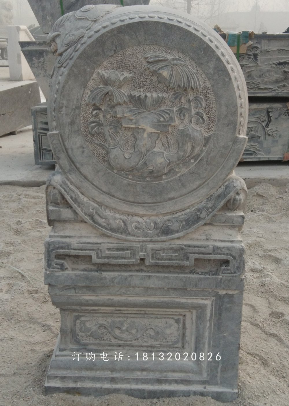 仿古青石門墩，石雕抱鼓石 (2)