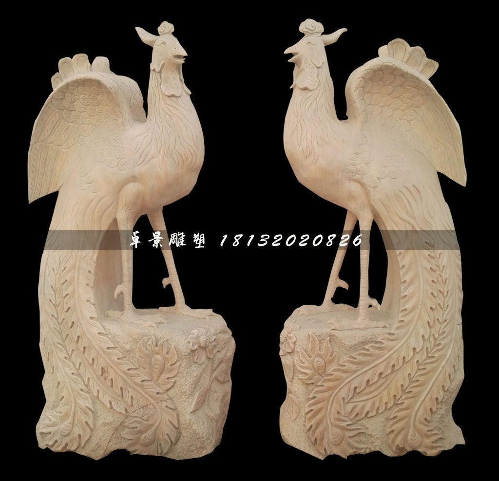 晚霞紅鳳凰石雕，古代神獸石雕