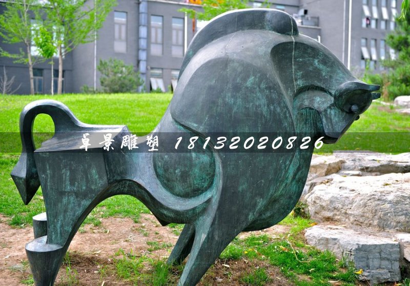 青銅牛，公園抽象動(dòng)物雕塑