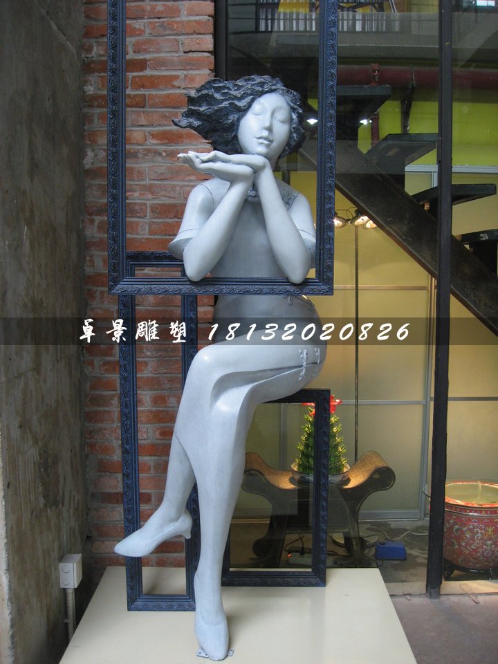旗袍少女雕塑，玻璃鋼人物