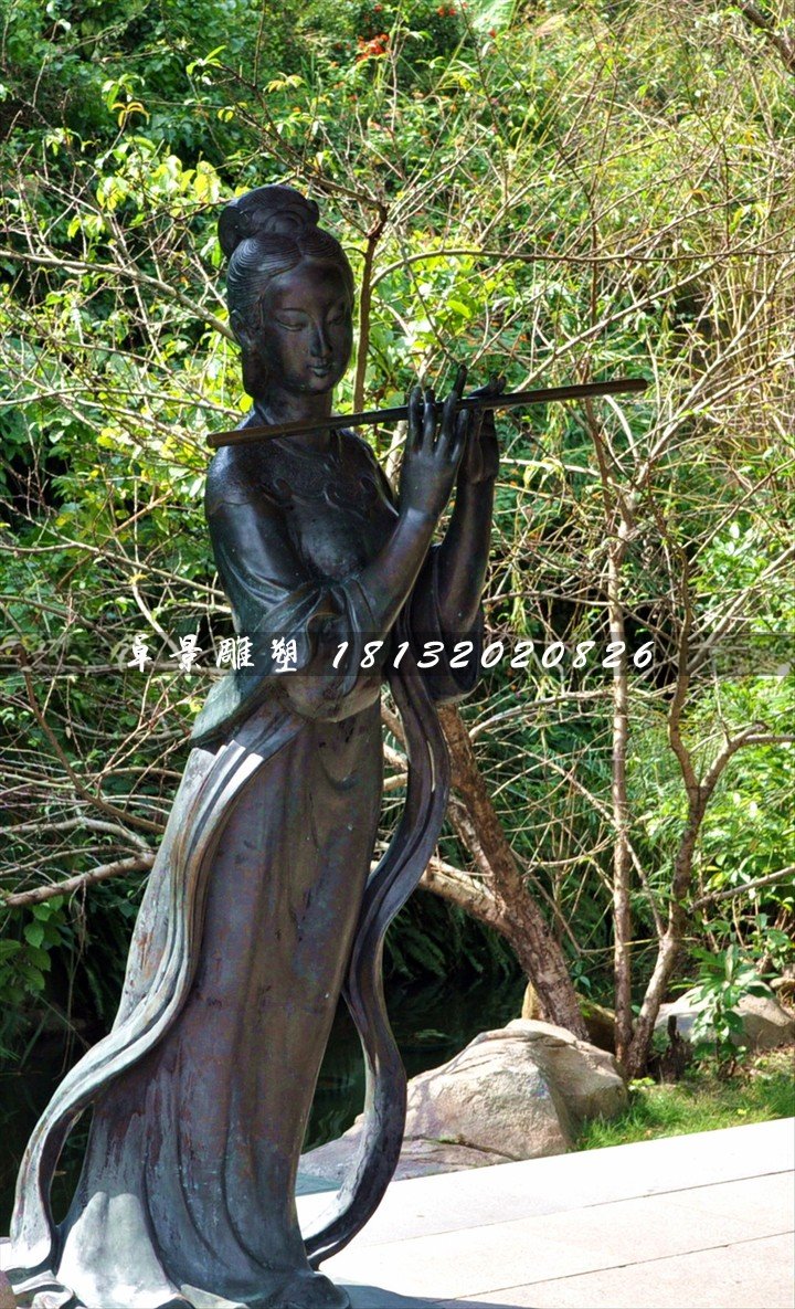 古代樂妓雕塑，公園人物銅雕 (2)