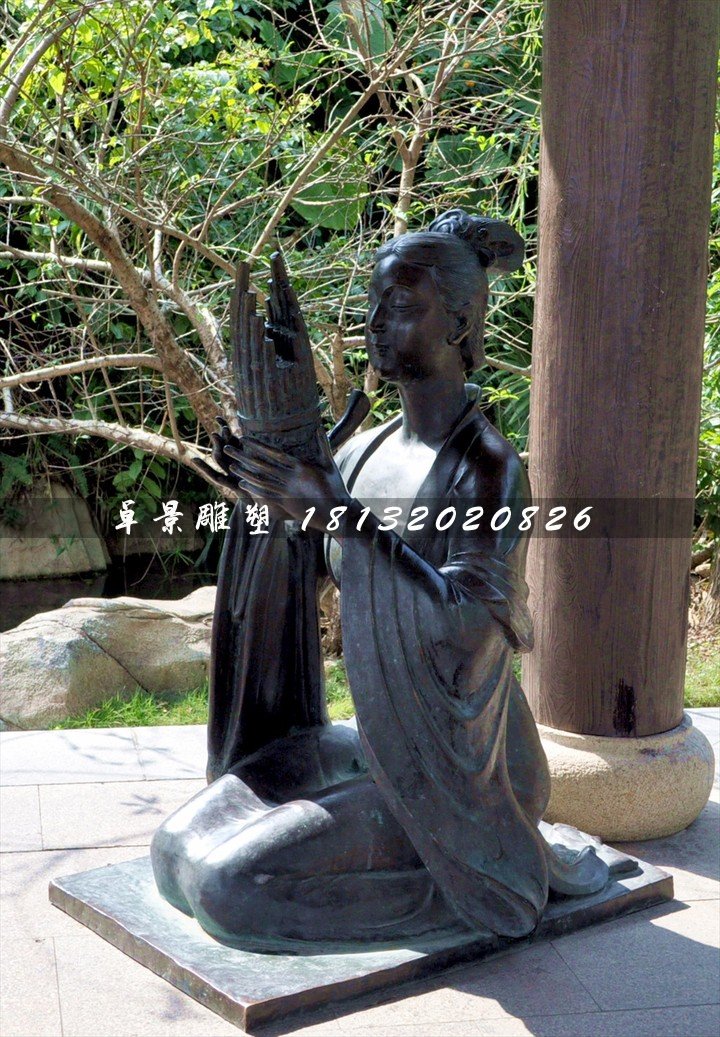古代樂妓雕塑，公園人物銅雕 (4)