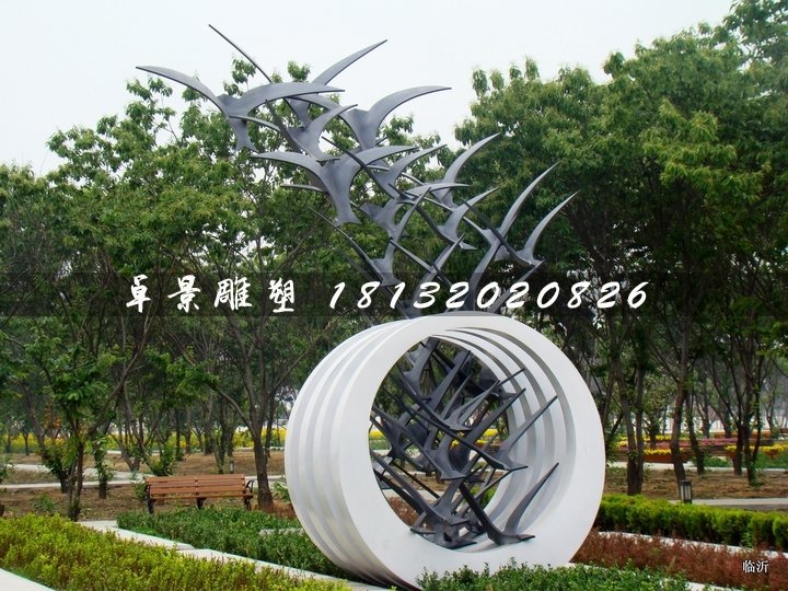 不銹鋼抽象大雁雕塑，公園景觀雕塑