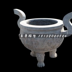 三足香爐，寺廟圓香爐石雕