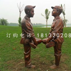 小孩斗雞銅雕，公園人物雕塑