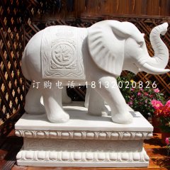 招財(cái)大象石雕，漢白玉動(dòng)物