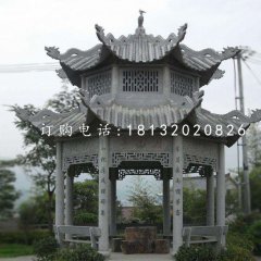 八角涼亭石雕，青石涼亭雕塑