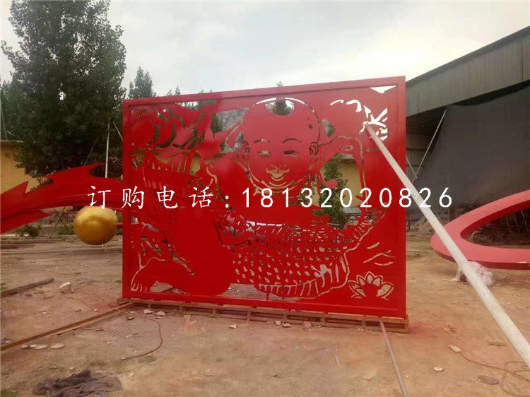 小孩鯉魚(yú)剪紙雕塑，不銹鋼景觀雕塑