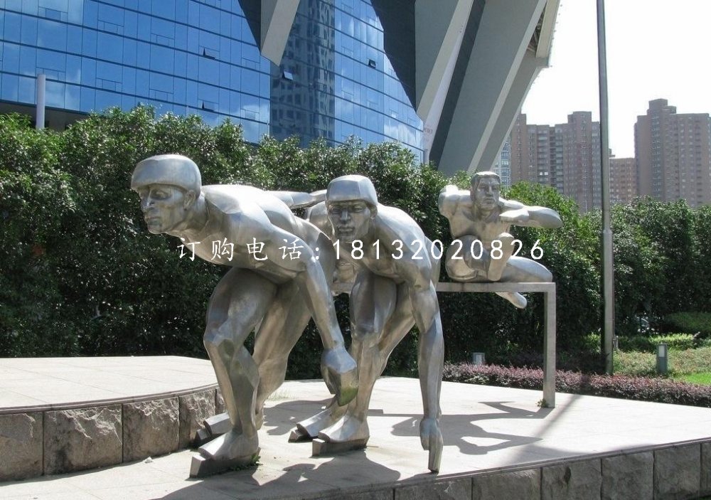 不銹鋼滑冰雕塑，不銹鋼運動員雕塑