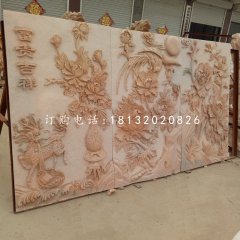 富貴吉祥石浮雕，晚霞紅石浮雕