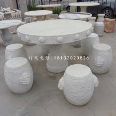 圓桌圓凳石雕，漢白玉桌椅