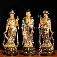 貼金佛像銅雕，西方三圣銅雕