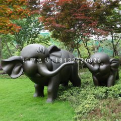 母子象雕塑，玻璃鋼仿銅動(dòng)物