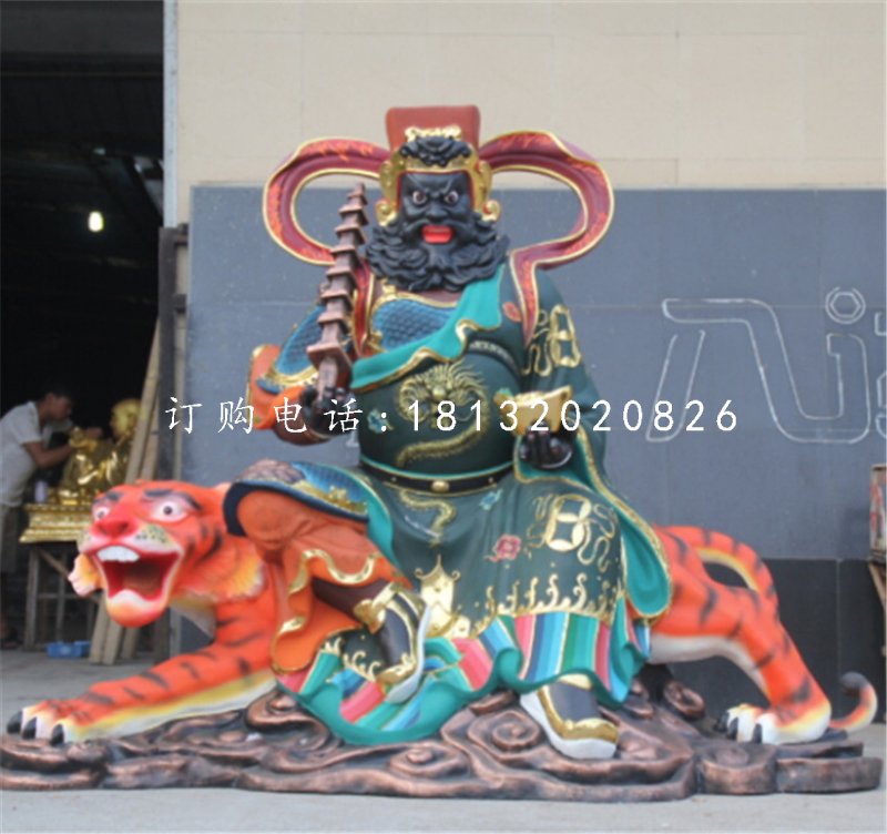 騎虎財神雕塑，玻璃鋼武財神
