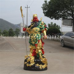 玻璃鋼彩繪關(guān)公，拿刀關(guān)公刀雕塑
