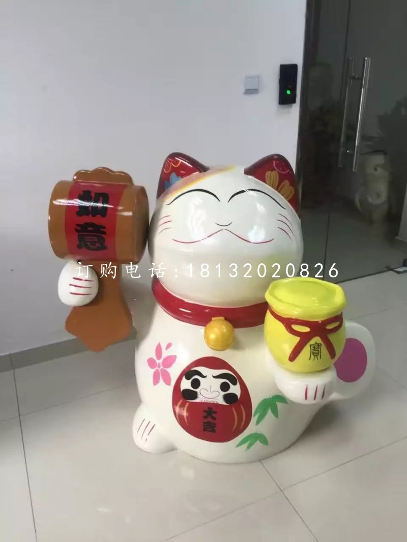 彩繪招財貓雕塑，玻璃鋼卡通雕塑 (4)