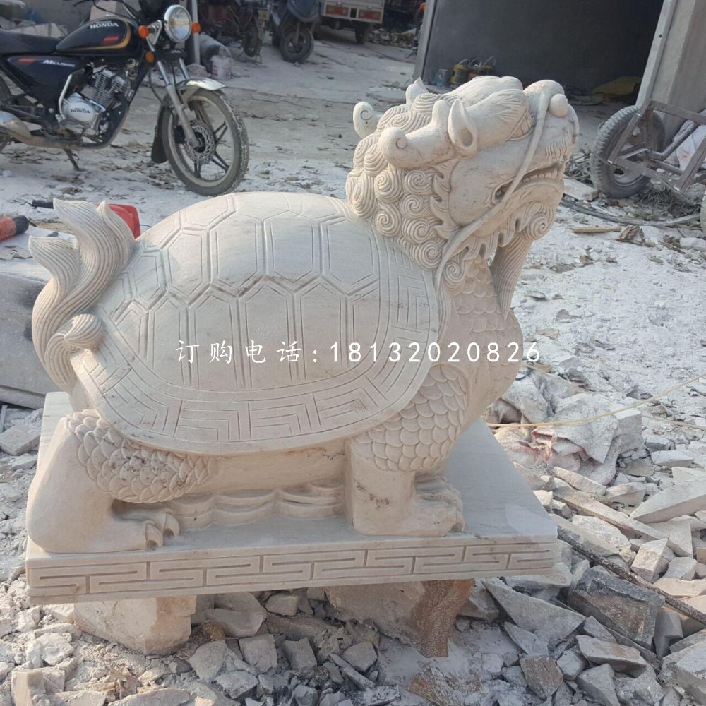 龍龜石雕，晚霞紅龍龜