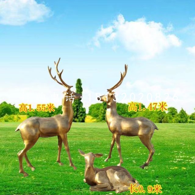 玻璃鋼仿銅小鹿，小鹿一家雕塑