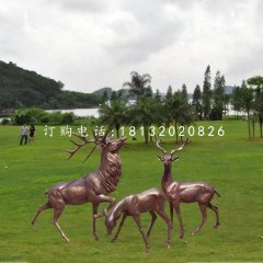 玻璃鋼仿銅馴鹿雕塑，公園動物雕塑
