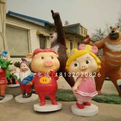 豬豬俠與菲菲公主雕塑，玻璃鋼卡通雕塑