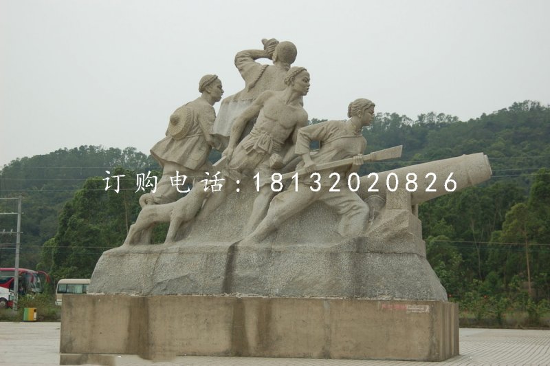 清朝人抗擊倭寇石雕，廣場紀(jì)念石雕