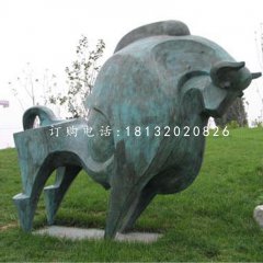 抽象牛雕塑，青銅開荒牛