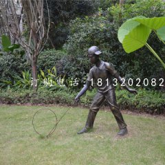 推鐵圈雕塑，小品銅雕