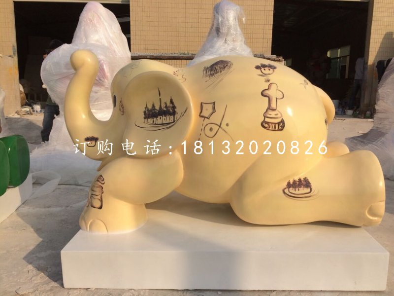 小象雕塑，玻璃鋼彩繪