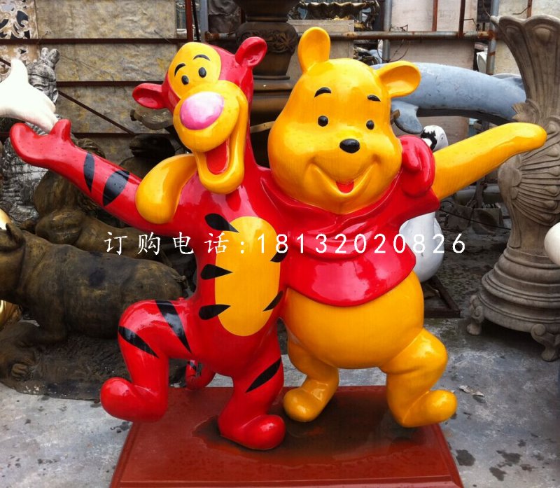 維尼熊跳跳虎雕塑，玻璃鋼卡通雕塑