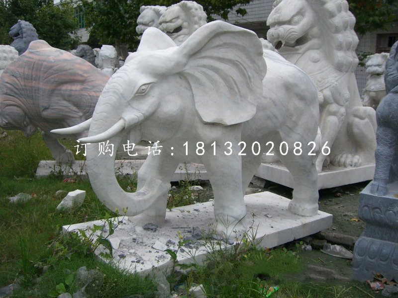 大理石大象，公園動物石雕