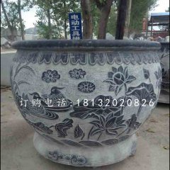 荷花石浮雕水盆，青石水缸