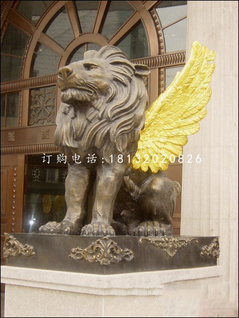 飛獅銅雕，銀行門口銅獅子