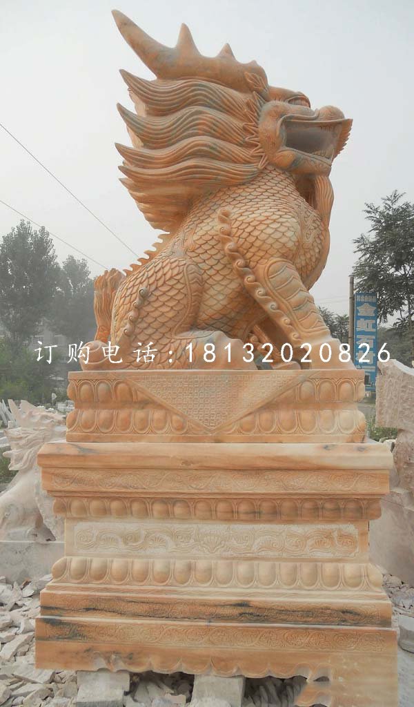 晚霞紅麒麟雕塑，廣場(chǎng)石雕神獸