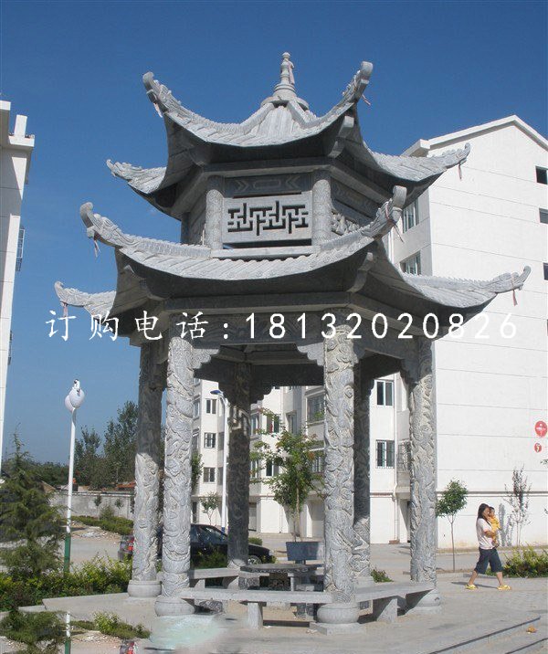 六角涼亭，青石雙層涼亭
