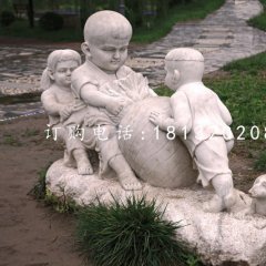 小孩拔蘿卜石雕，公園小品石雕