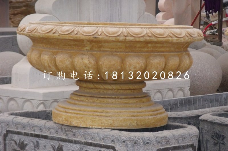 砂巖花缽雕塑，歐式花盆
