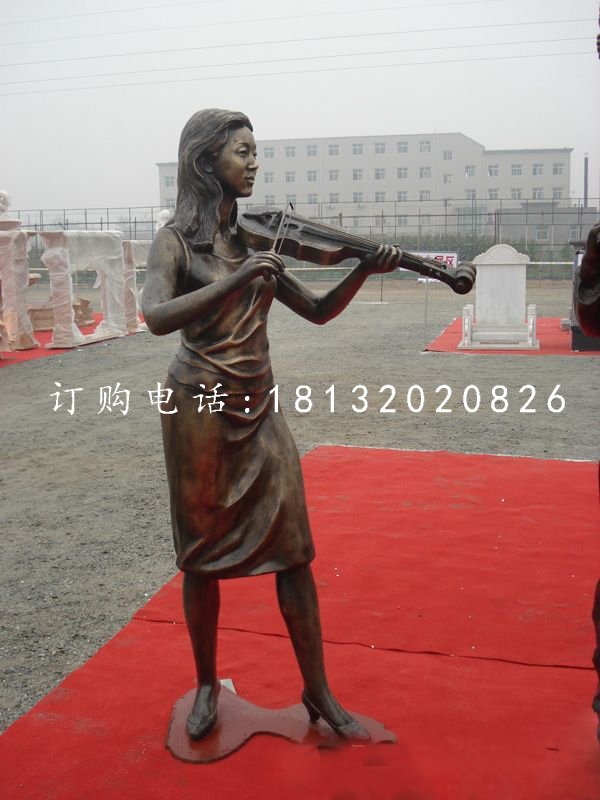 拉小提琴銅雕，公園人物銅雕