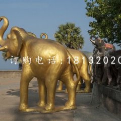 玻璃鋼金色大象，廣場(chǎng)動(dòng)物雕塑