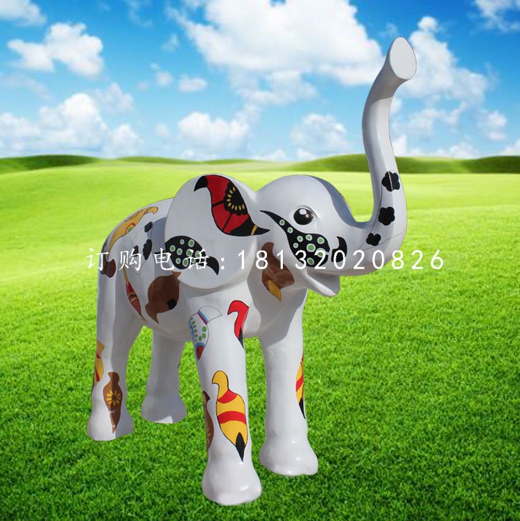 玻璃鋼彩繪小象，玻璃鋼動物雕塑