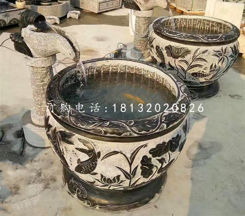 青石仿古石缸，別墅流水?dāng)[件