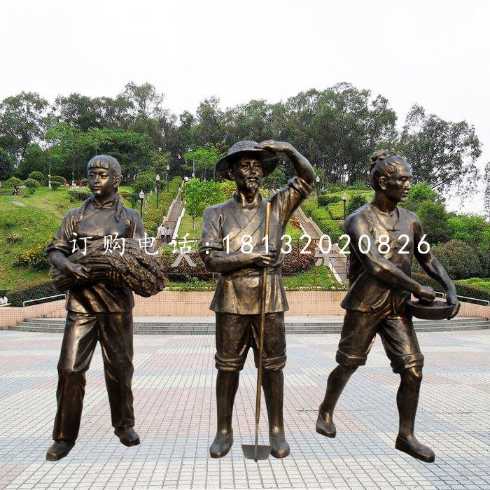 收稻子的人物銅雕，公園景觀(guān)銅雕